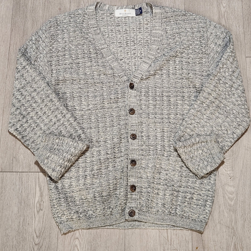 Bill Blass  Vintage Textured Gray Cardigan Sweater Old Money, Academia, Grandpa